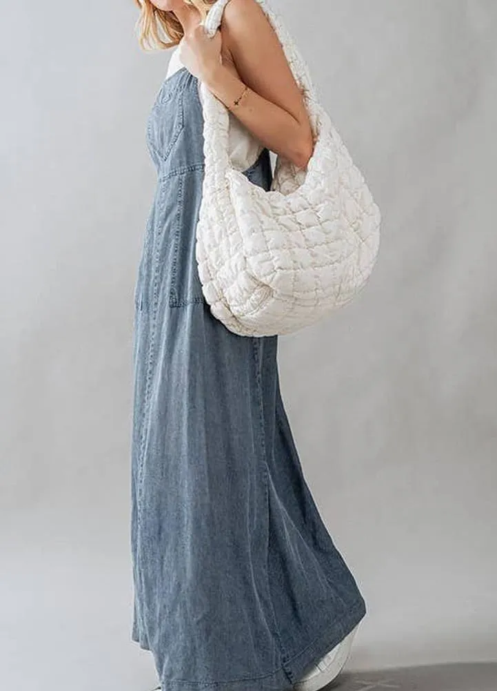 chouyatou Women's 2025 Summer Spaghetti Strap Maxi Long Denim Dress Swing Flowy Jean Jumper Overall Dress