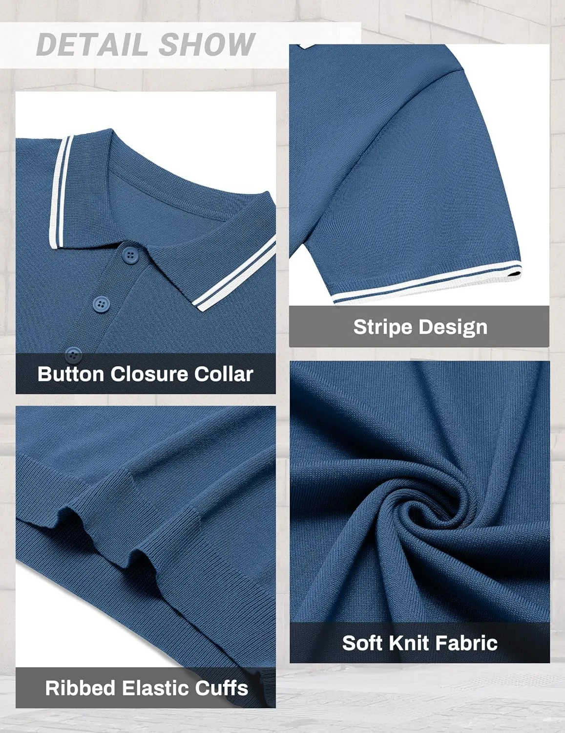 COOFANDY Men's Knit Polo Shirts Short Sleeve Casual Button Golf Polo Shirts Collared T Shirt