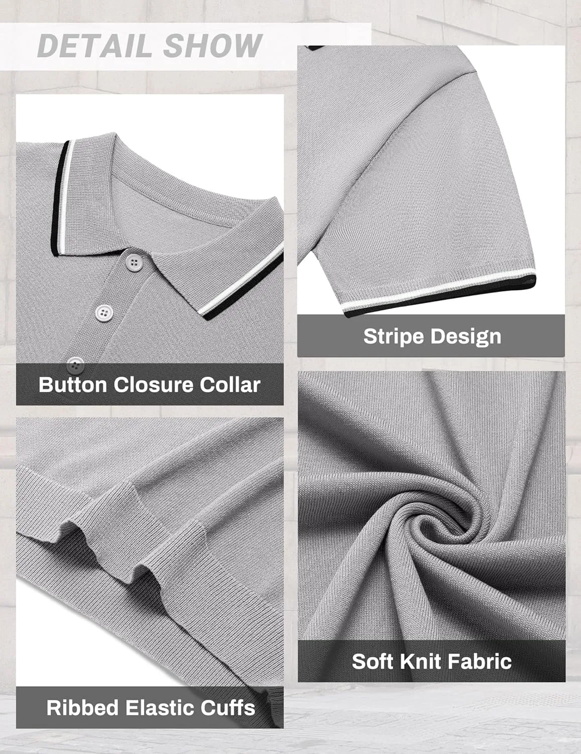 COOFANDY Men's Knit Polo Shirts Short Sleeve Casual Button Golf Polo Shirts Collared T Shirt