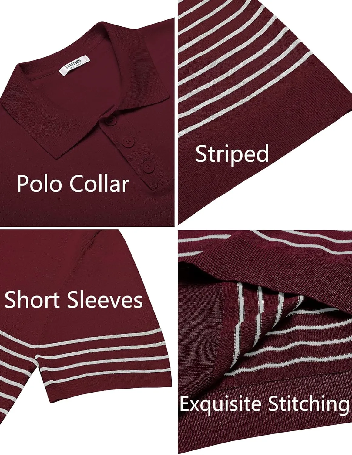 COOFANDY Men's Knit Polo Shirts Short Sleeve Striped Golf Polo Shirts Lightweight Casual Collared T Shirt