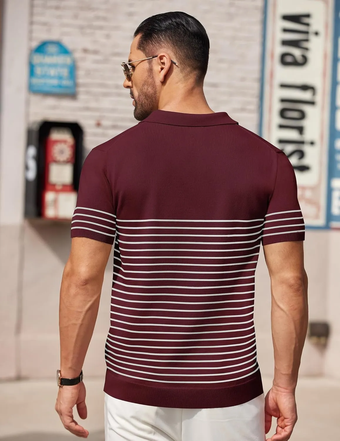 COOFANDY Men's Knit Polo Shirts Short Sleeve Striped Golf Polo Shirts Lightweight Casual Collared T Shirt