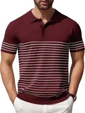 COOFANDY Men's Knit Polo Shirts Short Sleeve Striped Golf Polo Shirts Lightweight Casual Collared T Shirt
