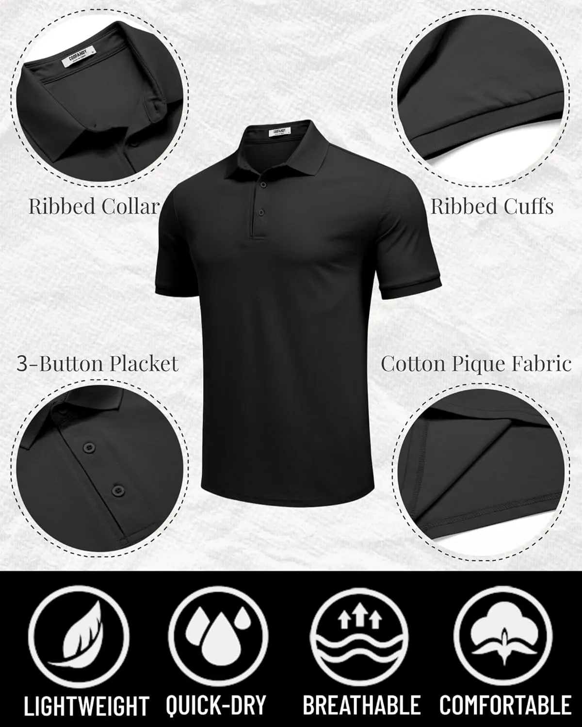 COOFANDY Mens Polo Shirt Short Sleeve Moisture Wicking Quick-Dry Golf Polo Athletic Tennis Collared T-Shirts