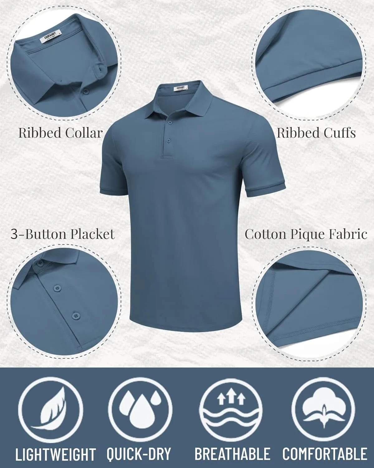 COOFANDY Mens Polo Shirt Short Sleeve Moisture Wicking Quick-Dry Golf Polo Athletic Tennis Collared T-Shirts