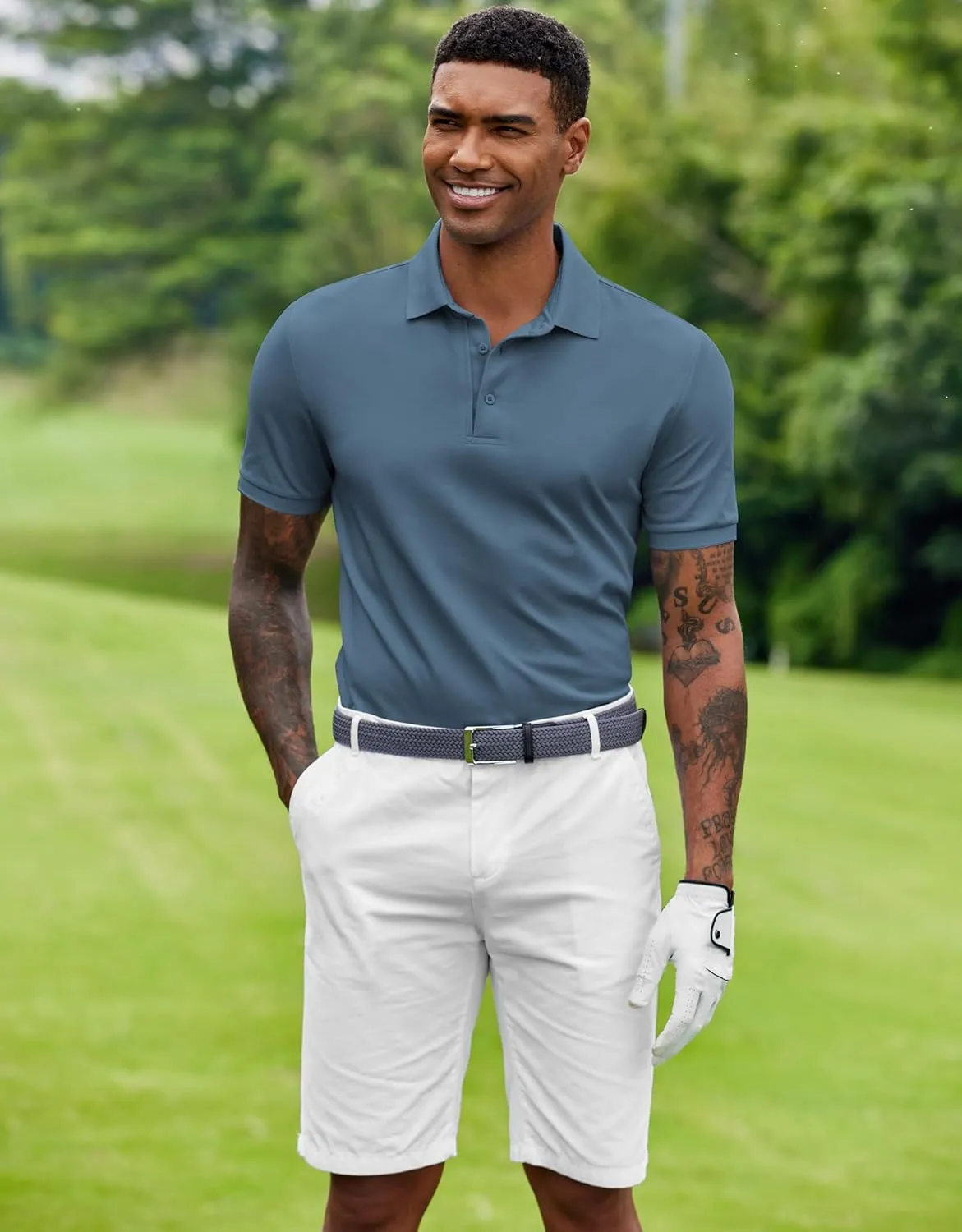 COOFANDY Mens Polo Shirt Short Sleeve Moisture Wicking Quick-Dry Golf Polo Athletic Tennis Collared T-Shirts