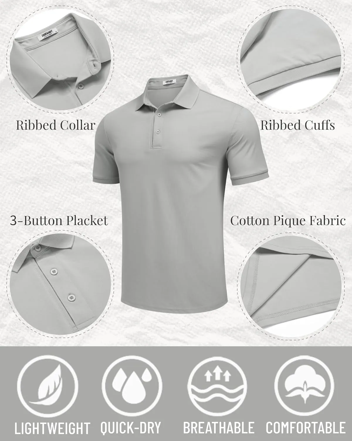 COOFANDY Mens Polo Shirt Short Sleeve Moisture Wicking Quick-Dry Golf Polo Athletic Tennis Collared T-Shirts
