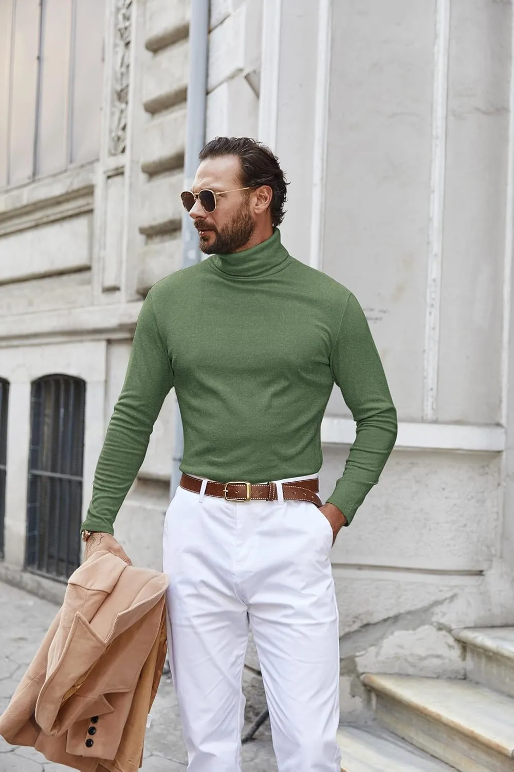 COOFANDY Men's Turtle Neck Shirts High Neck Mock Neck T Shirts Long Sleeve Slim Fit Sweater Casual Thermal Pullover