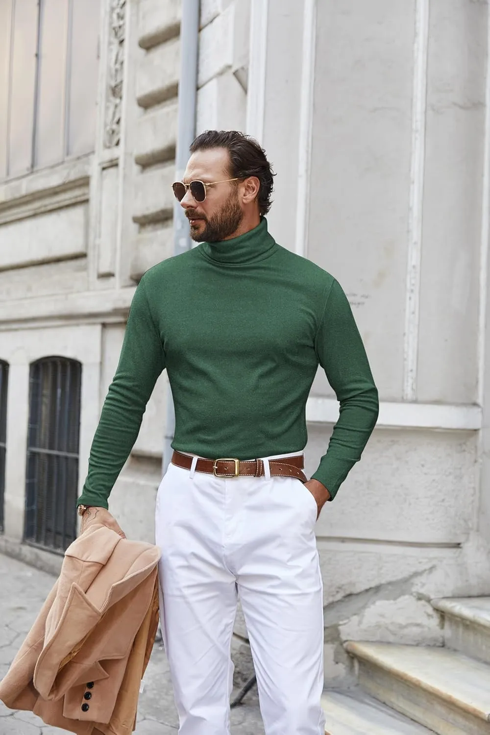 COOFANDY Men's Turtle Neck Shirts High Neck Mock Neck T Shirts Long Sleeve Slim Fit Sweater Casual Thermal Pullover