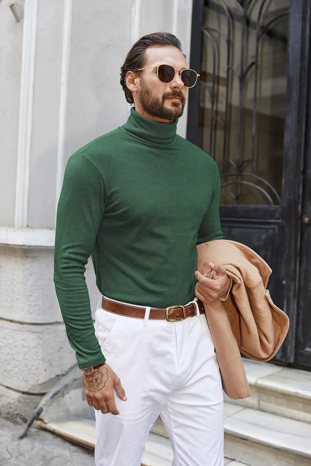 COOFANDY Men's Turtle Neck Shirts High Neck Mock Neck T Shirts Long Sleeve Slim Fit Sweater Casual Thermal Pullover