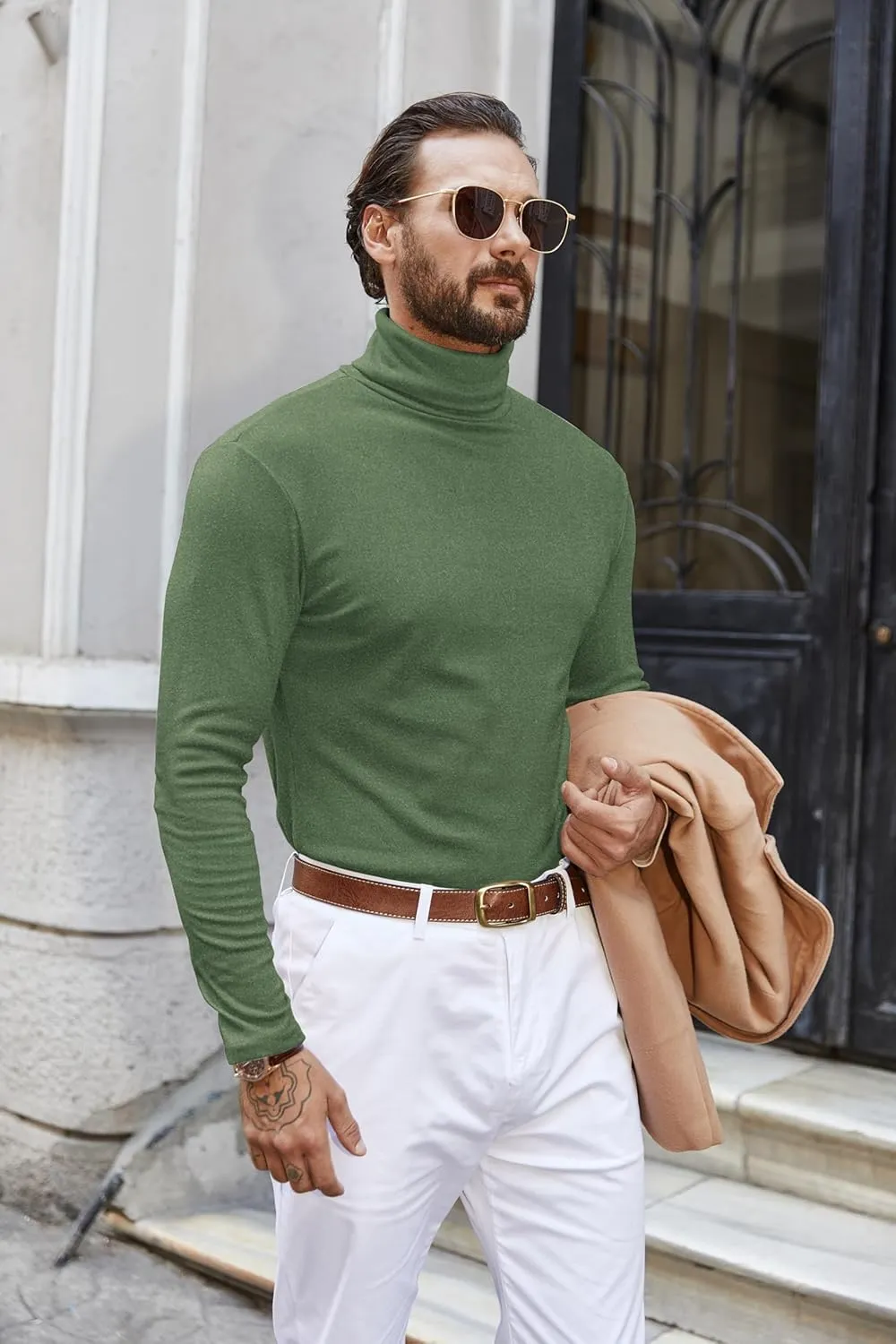 COOFANDY Men's Turtle Neck Shirts High Neck Mock Neck T Shirts Long Sleeve Slim Fit Sweater Casual Thermal Pullover