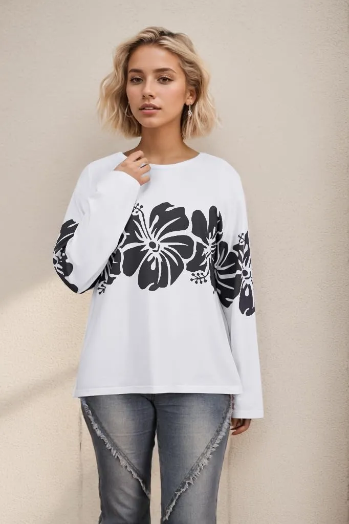 Cotton Oversized Hibiscus Tee Shirt for Women Floral Graphic Hawaiian T Shirts Casual Summer Vacation Loose Tops