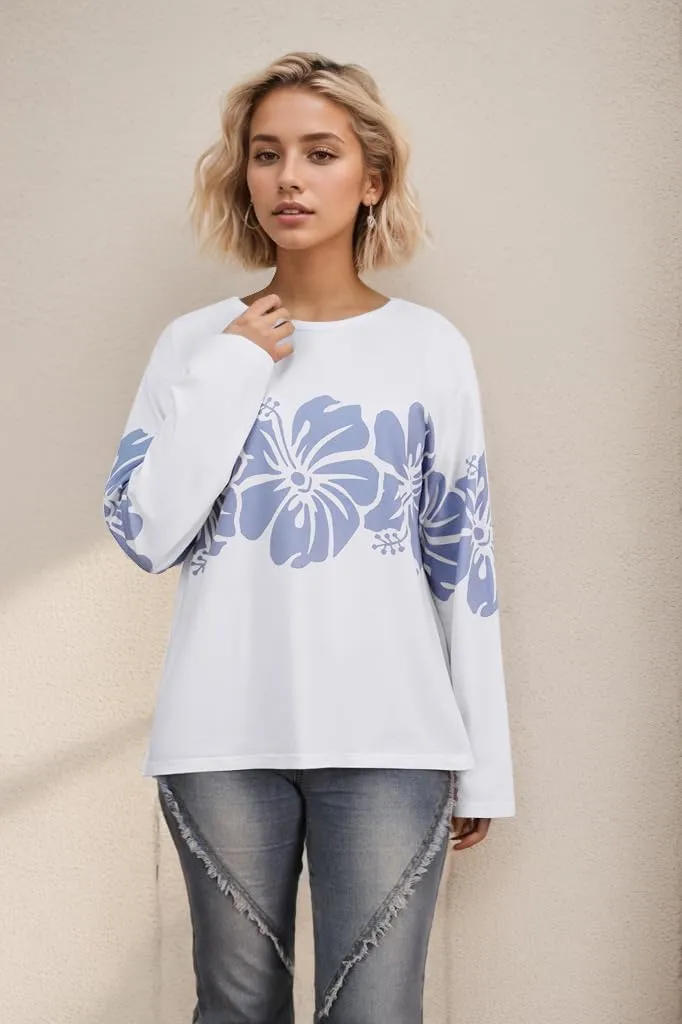 Cotton Oversized Hibiscus Tee Shirt for Women Floral Graphic Hawaiian T Shirts Casual Summer Vacation Loose Tops