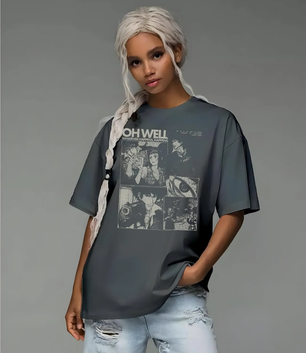 Cowboy Anime Bebop Graphic Tee, Unisex Vintage Y2K Oversized Graphic T-Shirt, Streetwear Grunge Style, Retro Aesthetic Design
