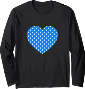 Cute White Blue Polka Dot Pattern Minimalist Graphic Long Sleeve T-Shirt