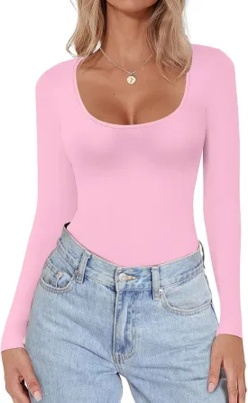 Ekouaer Women Long Sleeve Shirt Scoop Neck Tops Slim Fit Basic Top Thermal Undershirts Base Layer Tee