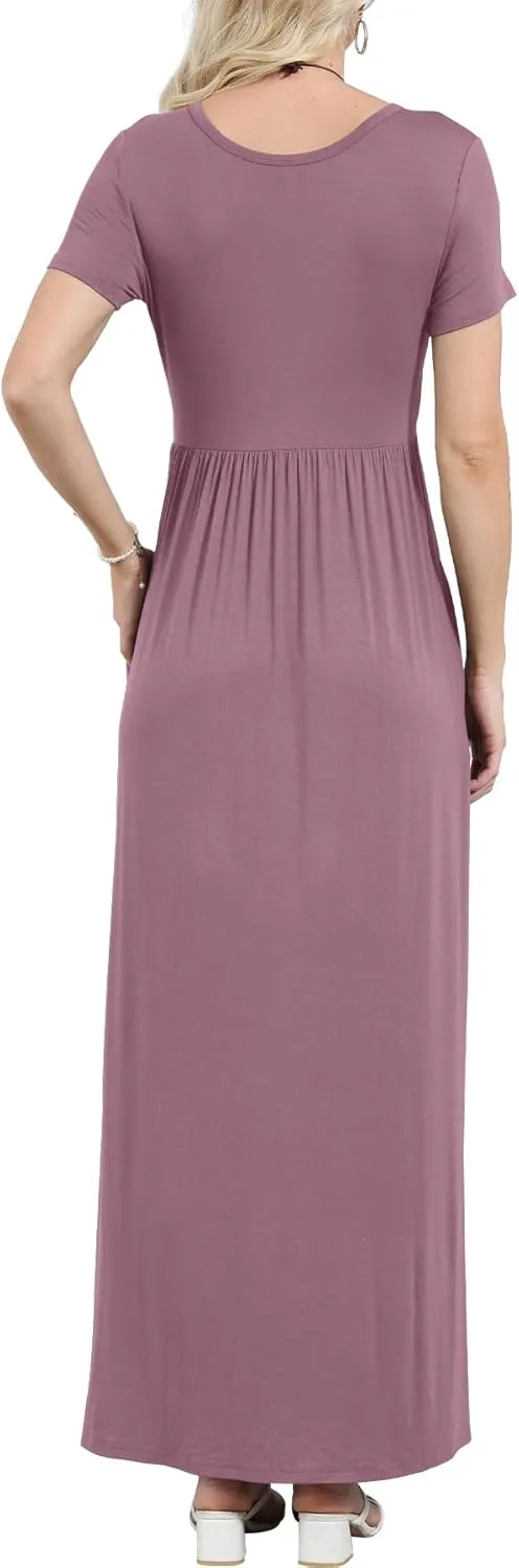 EUOVMY Women's Short Sleeve Loose Plain Maxi Dresses Casual Vacation Long Dresses with Pockets
