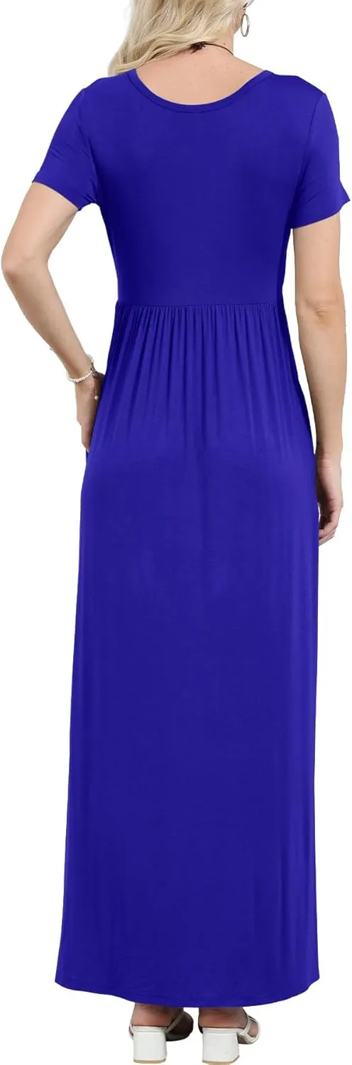 EUOVMY Women's Short Sleeve Loose Plain Maxi Dresses Casual Vacation Long Dresses with Pockets