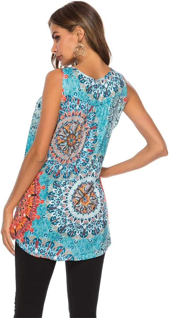 Famulily Women's Flowy Tank Tops Summer Sleeveless Loose Fit Pleated Tunic Shirts