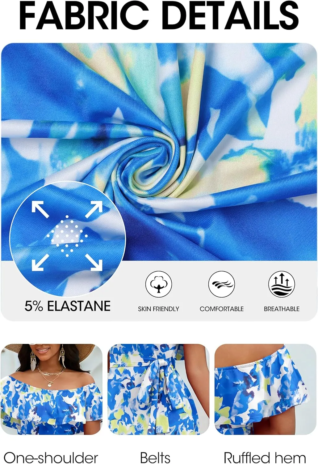 FANDEE Maxi Dress for Women Off The Shoulder Ruffle Floral Print Beach Dress Casual Vacation Waist Tie Summer Long Dress