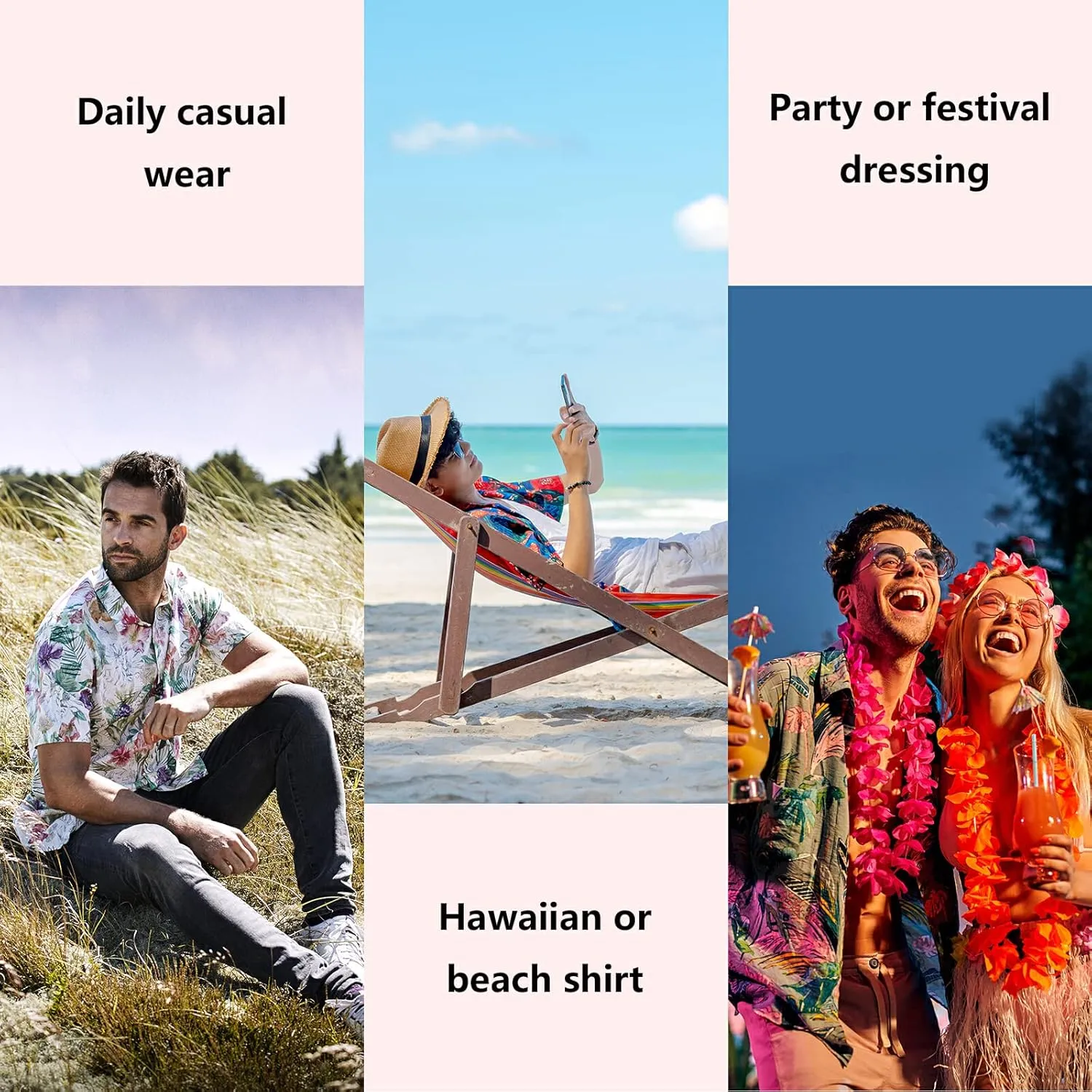 Fisyme Hawaiian Shirt for Men Loose-Fit Short Sleeve Button Down Beach Casual Shirts