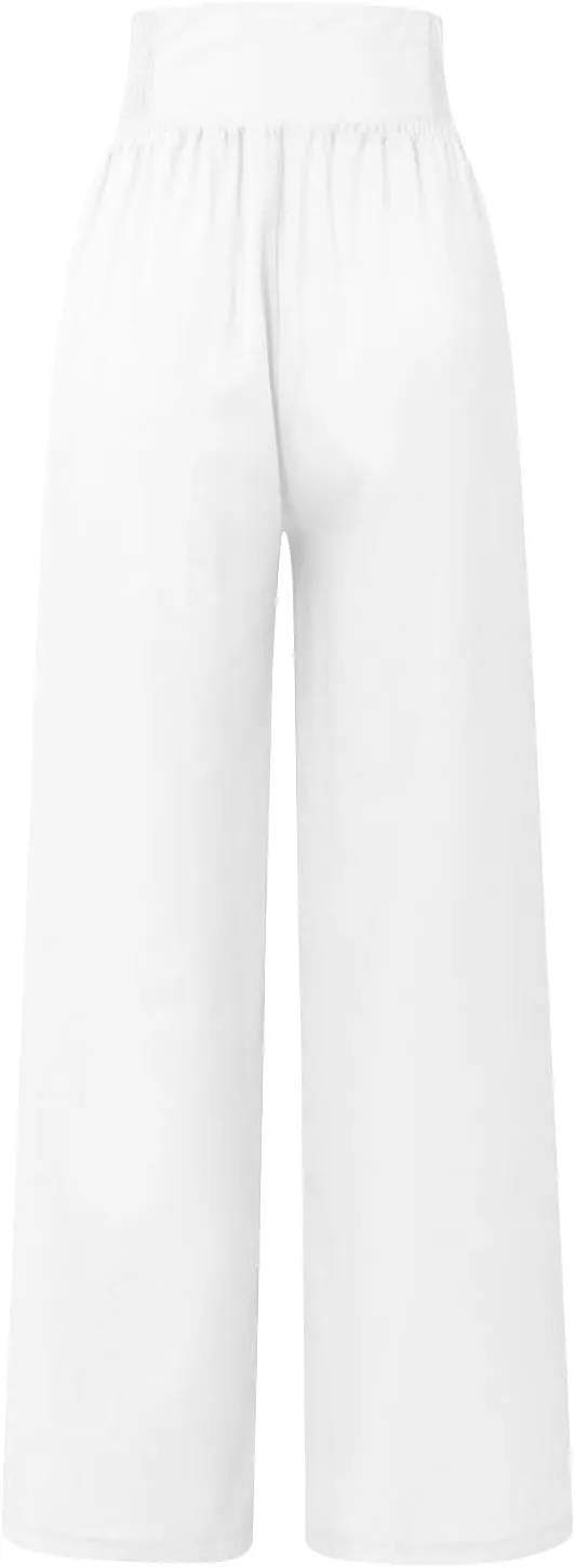 FlekmanArt Linen Wide Leg Pants Women Comfy Flowy High Waisted Beach Palazzo Pants with Pockets 2024