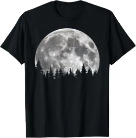 full white grey moon minimalist pine trees pattern graphic T-Shirt