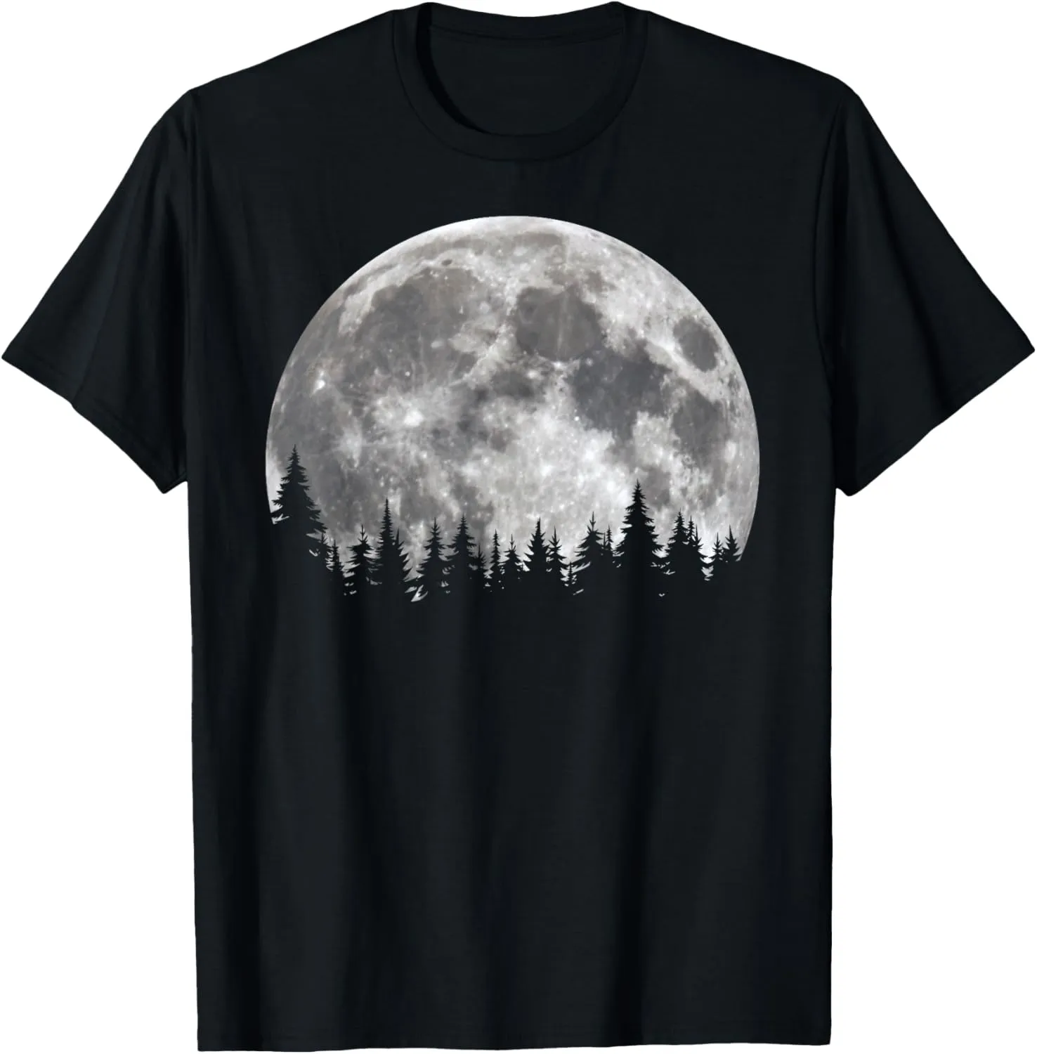 full white grey moon minimalist pine trees pattern graphic T-Shirt