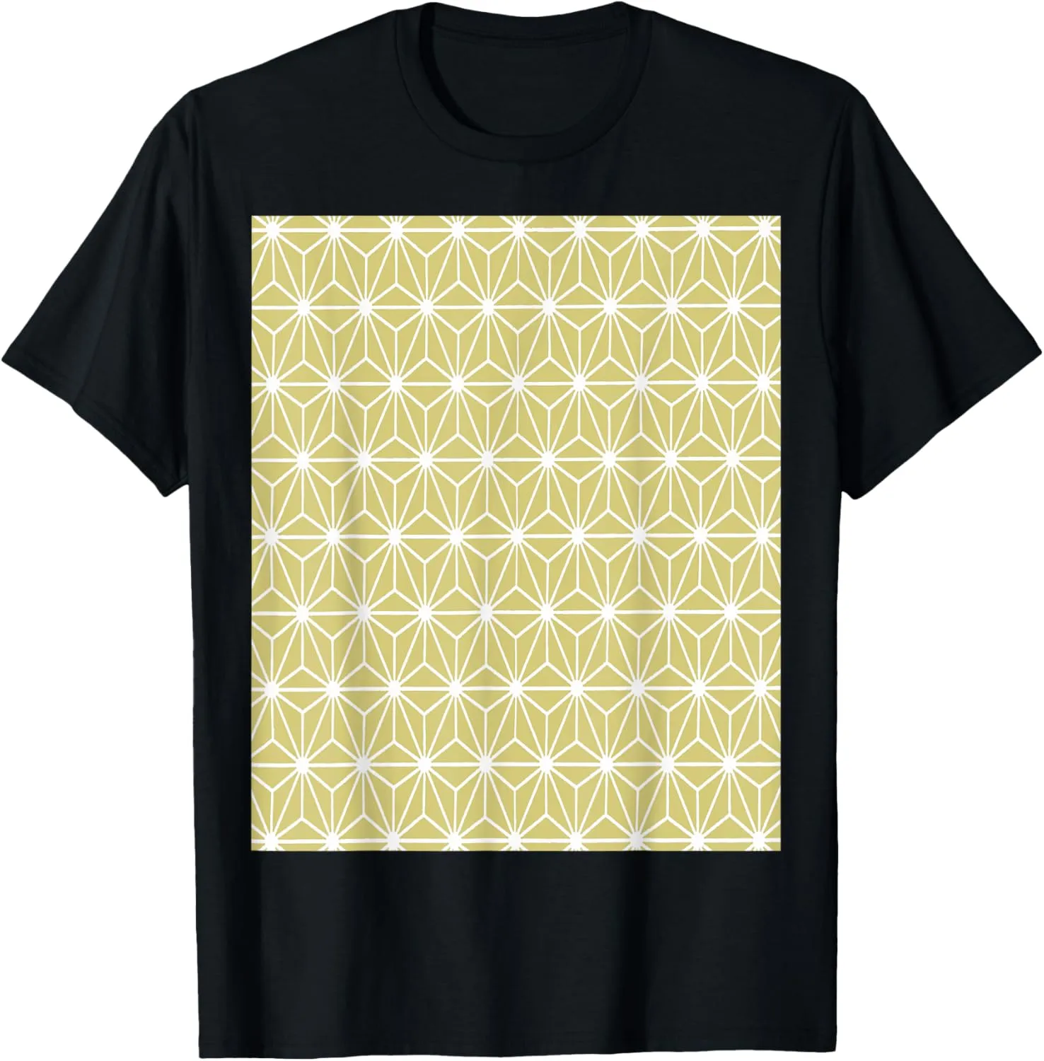 Geometric Art Deco Style Triangles Pattern White On Wheat T-Shirt
