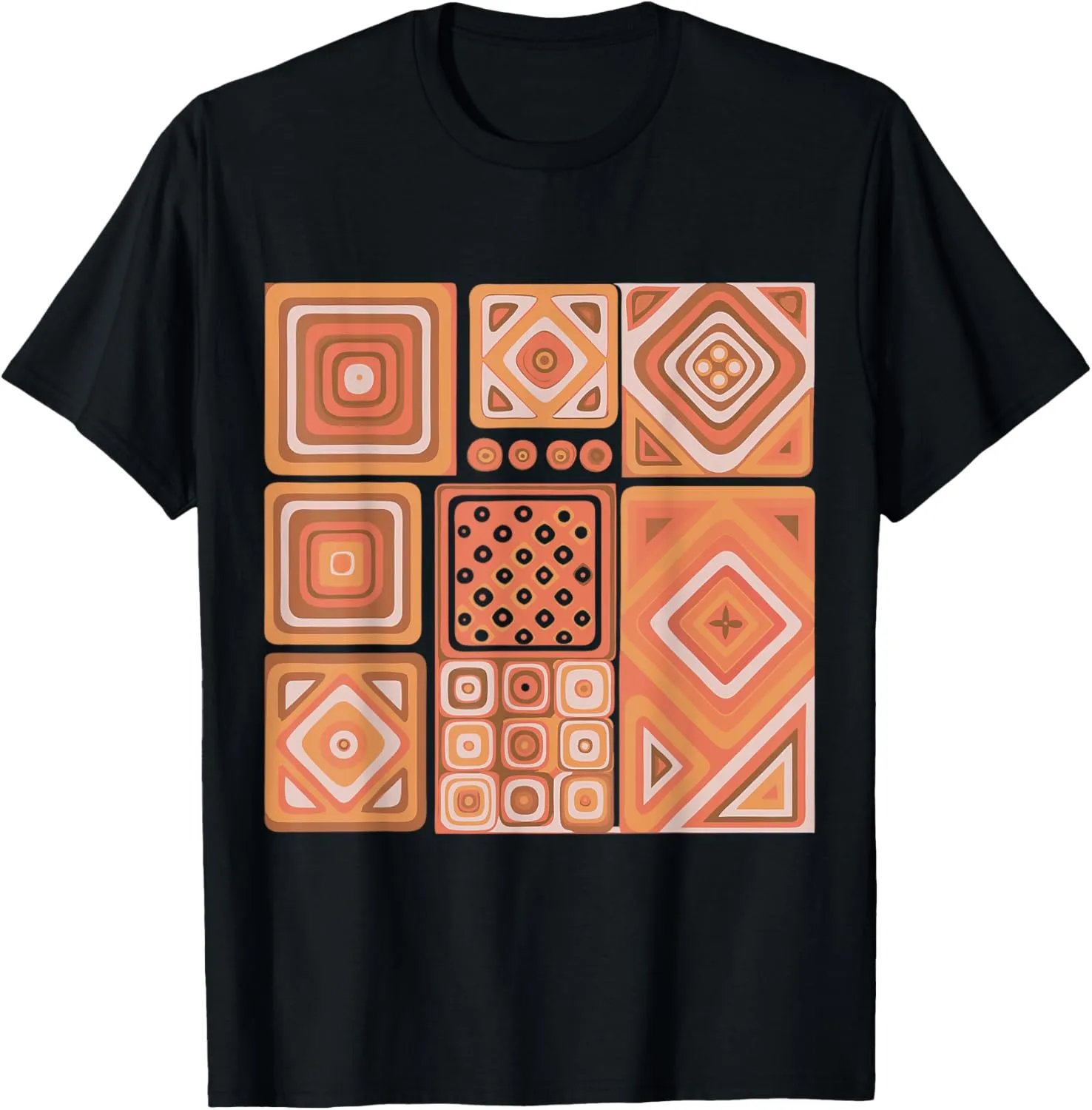 Geometric Squares Orange and White Mediterranean Pattern T-Shirt