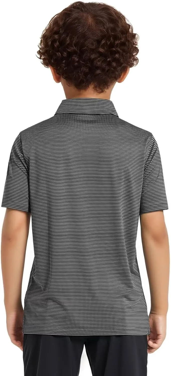 Golf Shirts for Boys Short Sleeve Moisture Wicking Dry Fit Performance Kids Youth Sport Striped Boys Polo Shirts