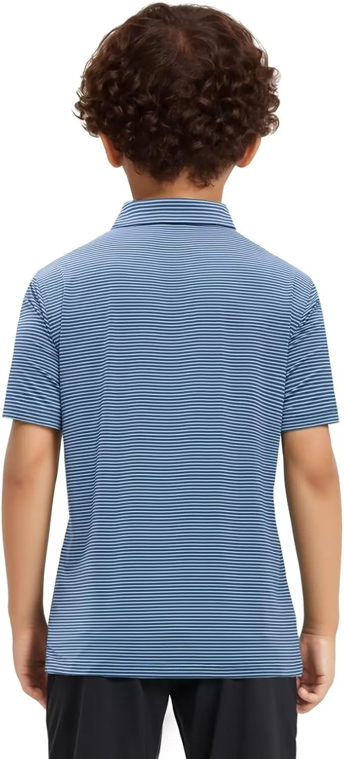 Golf Shirts for Boys Short Sleeve Moisture Wicking Dry Fit Performance Kids Youth Sport Striped Boys Polo Shirts
