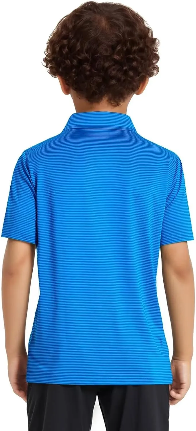 Golf Shirts for Boys Short Sleeve Moisture Wicking Dry Fit Performance Kids Youth Sport Striped Boys Polo Shirts