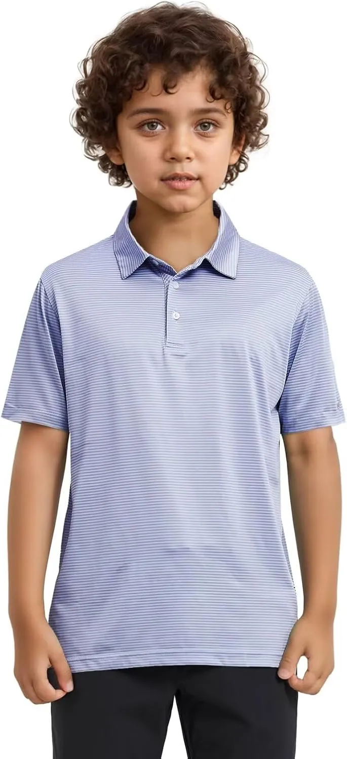 Golf Shirts for Boys Short Sleeve Moisture Wicking Dry Fit Performance Kids Youth Sport Striped Boys Polo Shirts