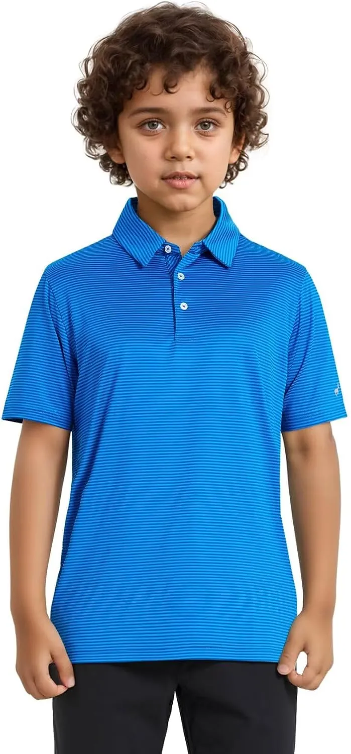 Golf Shirts for Boys Short Sleeve Moisture Wicking Dry Fit Performance Kids Youth Sport Striped Boys Polo Shirts