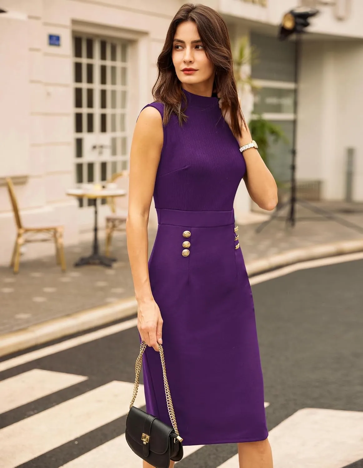 GRACE KARIN 2025 Summer Women's Lightweight Stretchy Business Work Dress Sleeveless Double Breasted Bodycon Midi Dress