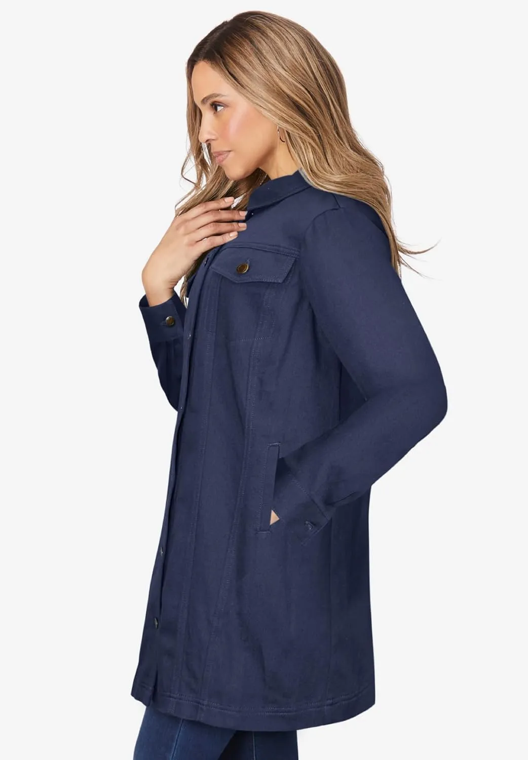 Jessica London Women's Plus Size Long Denim Jacket Oversized Jean Jacket