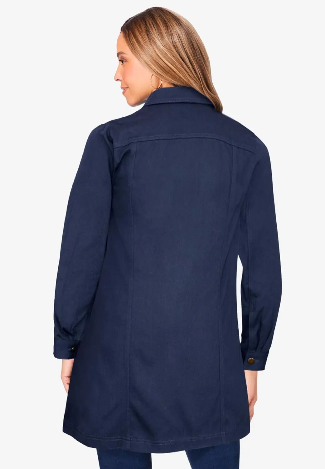 Jessica London Women's Plus Size Long Denim Jacket Oversized Jean Jacket