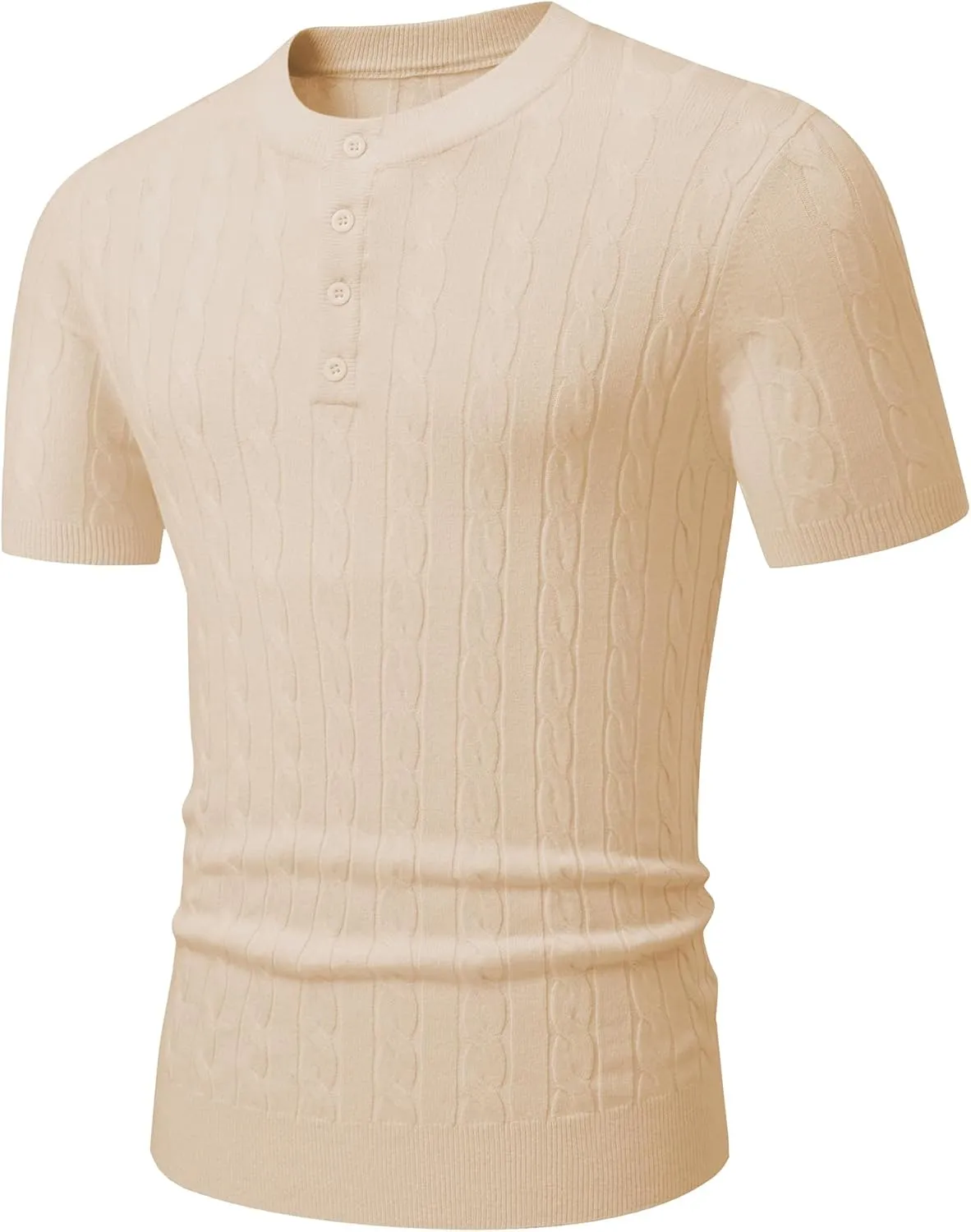 JMIERR Men's Knit Henley Shirts Casual Short Sleeve Button T-Shirt Cable Knitted Polo Shirts Golf Shirt