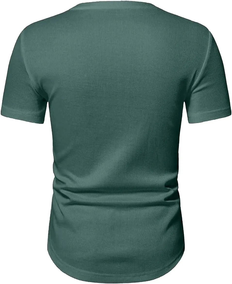 JMIERR Mens Muscle Slim T Shirt V-Neck Longline Henley Shirt Gym Workout Athletic Tee Shirts