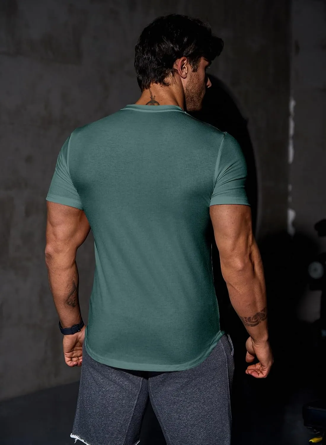 JMIERR Mens Muscle Slim T Shirt V-Neck Longline Henley Shirt Gym Workout Athletic Tee Shirts