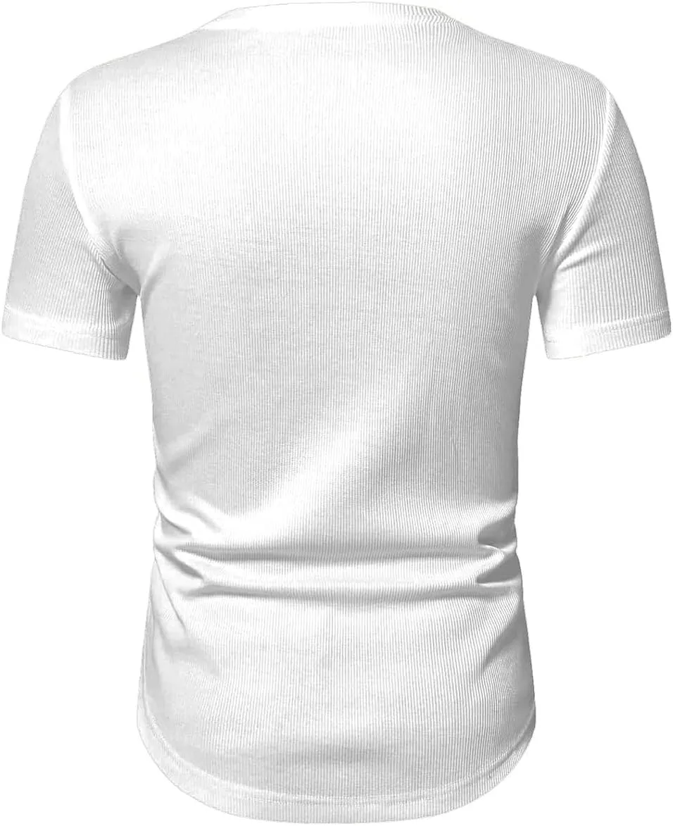 JMIERR Mens Muscle Slim T Shirt V-Neck Longline Henley Shirt Gym Workout Athletic Tee Shirts