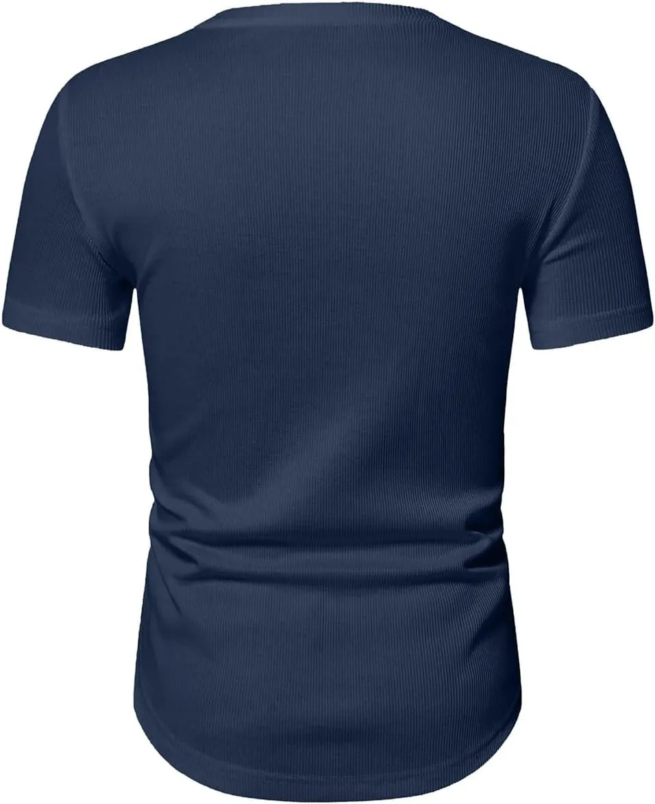 JMIERR Mens Muscle Slim T Shirt V-Neck Longline Henley Shirt Gym Workout Athletic Tee Shirts