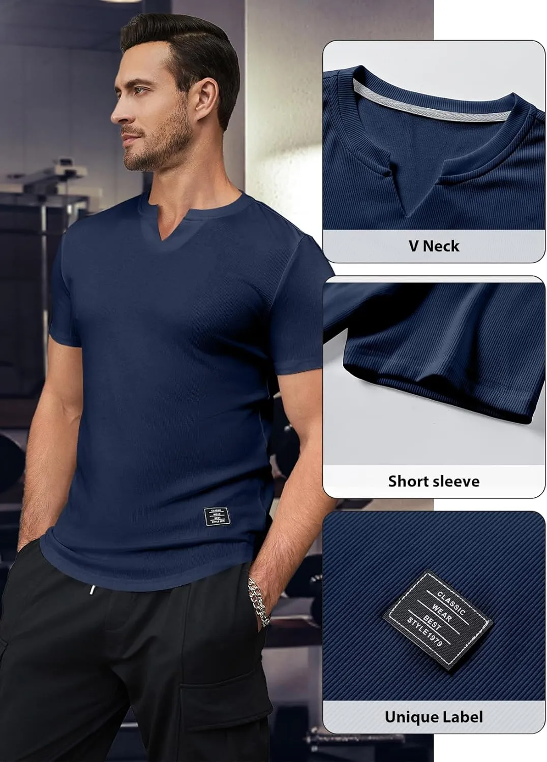 JMIERR Mens Muscle Slim T Shirt V-Neck Longline Henley Shirt Gym Workout Athletic Tee Shirts