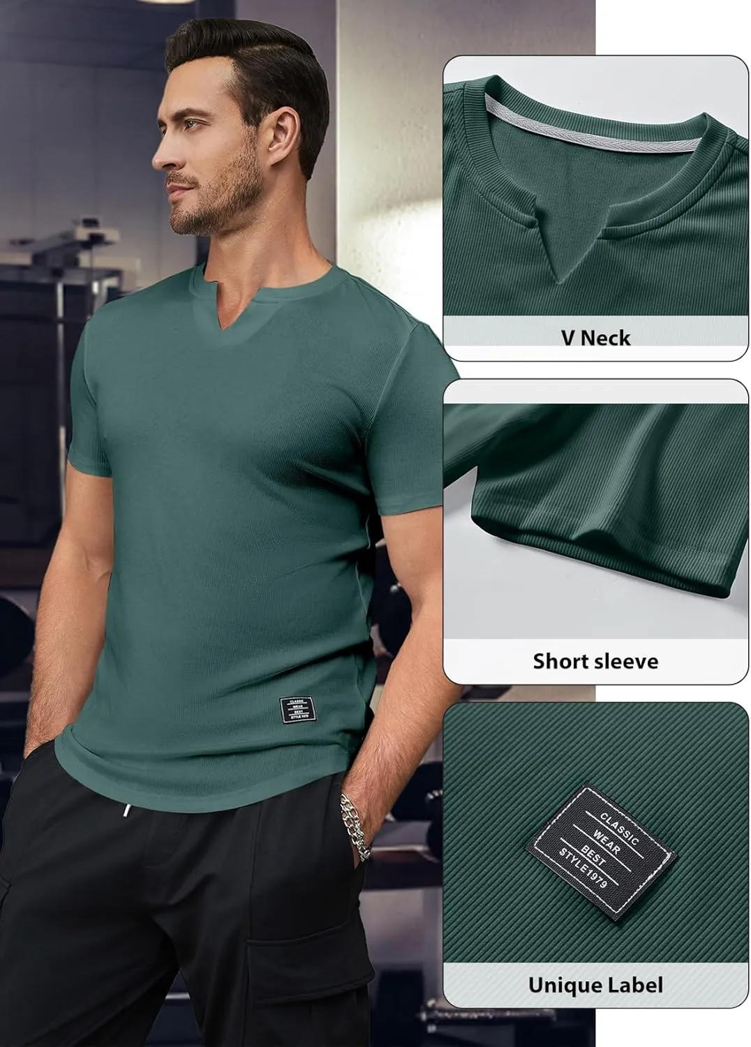 JMIERR Mens Muscle Slim T Shirt V-Neck Longline Henley Shirt Gym Workout Athletic Tee Shirts