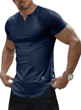 JMIERR Mens Muscle Slim T Shirt V-Neck Longline Henley Shirt Gym Workout Athletic Tee Shirts