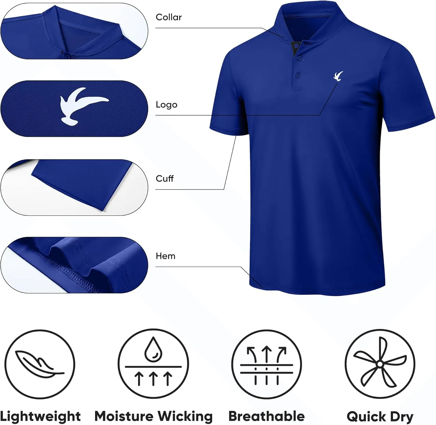 JMIERR Men's Polo Henley Shirt Moisture Wicking Quick Dry Summer Casual Short Sleeve Golf Polo T Shirts