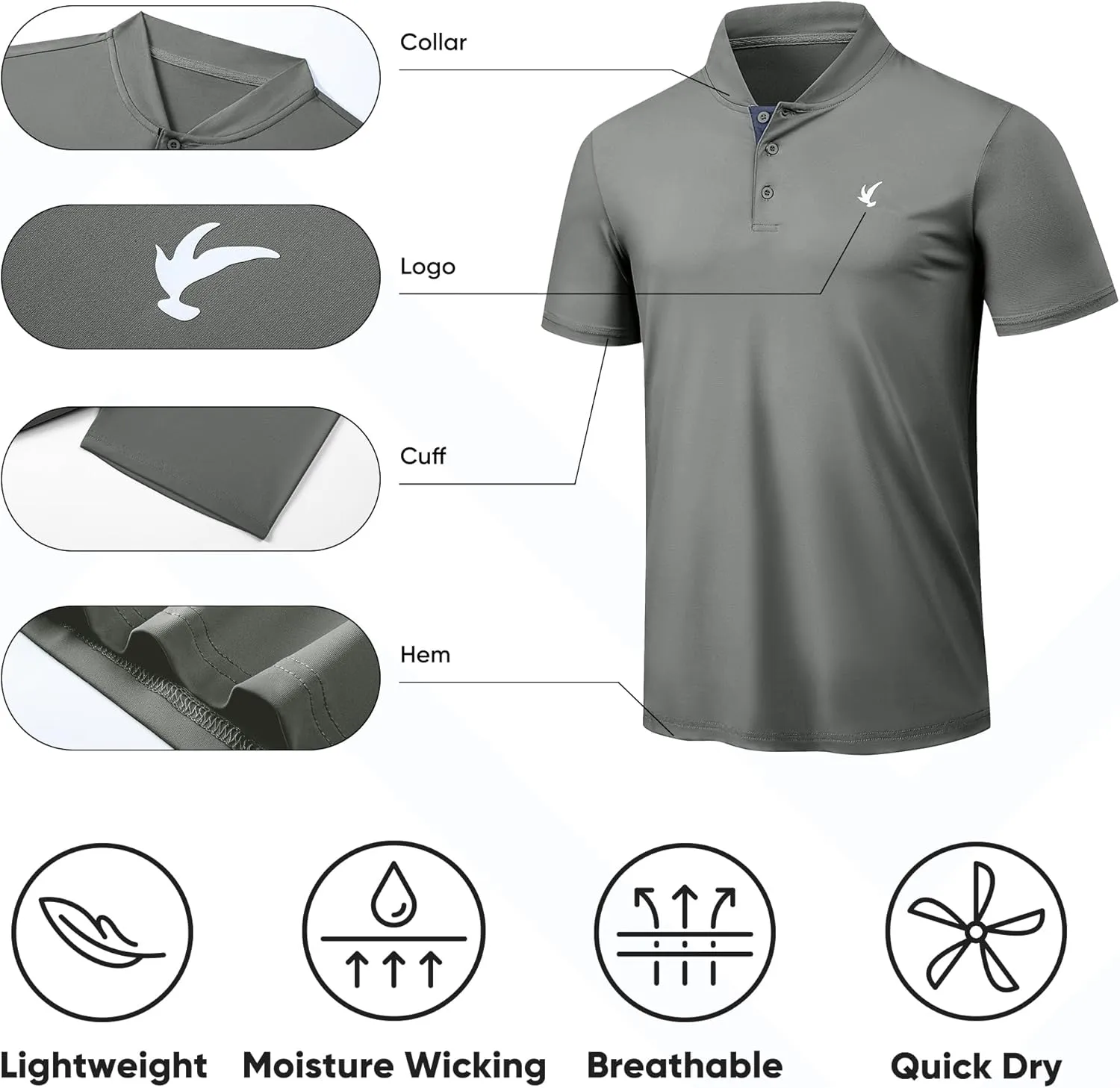 JMIERR Men's Polo Henley Shirt Moisture Wicking Quick Dry Summer Casual Short Sleeve Golf Polo T Shirts