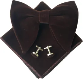 Justar Mens Pre-Tied Bow Tie Tuxedo Oversized Velvet Bowtie Cufflinks Hankie Combo Sets