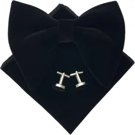 Justar Mens Pre-Tied Bow Tie Tuxedo Oversized Velvet Bowtie Cufflinks Hankie Combo Sets