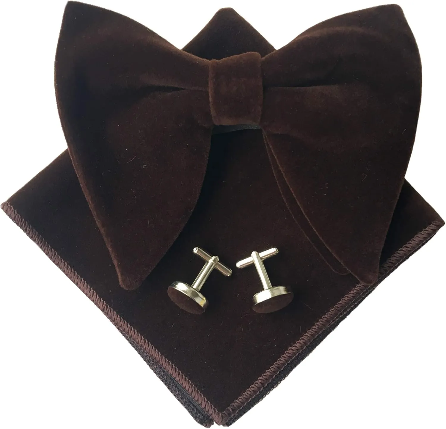 Justar Mens Pre-Tied Bow Tie Tuxedo Oversized Velvet Bowtie Cufflinks Hankie Combo Sets
